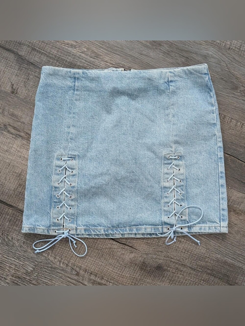 BDG Light Blue Denim Lace-Up Mini Skirt